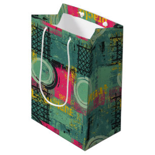 Sacola Para Presentes Média Padrão Abstrato Grunge com Formas Geométricas (1)