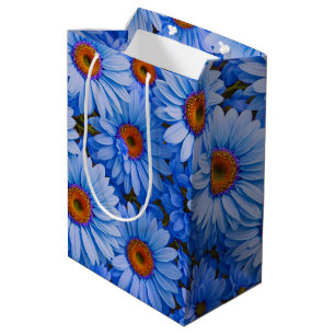 Sacola Para Presentes Média Padrão azul-floral dos girassóis azuis