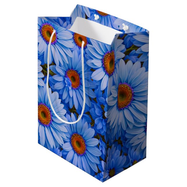 Sacola Para Presentes Média Padrão azul-floral dos girassóis azuis (Verso inclinado)