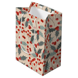 Sacola Para Presentes Média Padrão Botânico de Natal Moderno Holly Berry