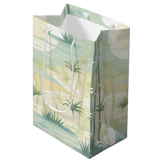 Sacola Para Presentes Média Padrão Botânico Floresta de Bambu Zen (5) (Frente inclinada)