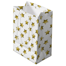 Sacola Para Presentes Média Padrão branco das estrelas douradas Elegantes