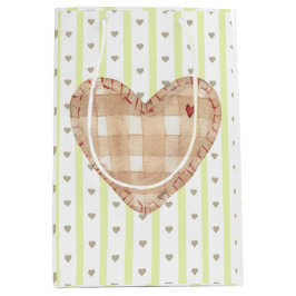 Sacola Para Presentes Média Padrão cardíaco bonito feminino em verde e castanh