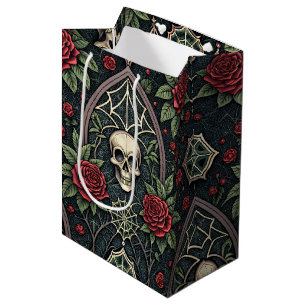 Sacola Para Presentes Média Padrão Celestial Floral de Caveira Gótica (3)