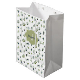 Sacola Para Presentes Média Padrão Chic de Nome Monograma em Verde Oliva em Aq