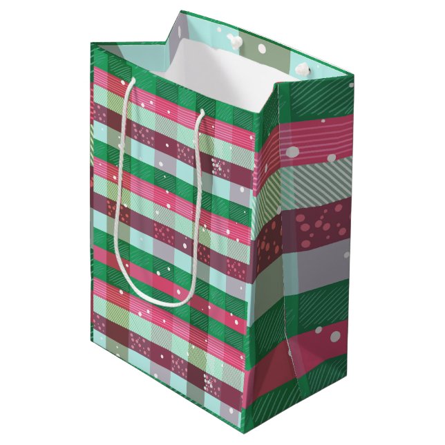 Sacola Para Presentes Média Padrão Clássico de Stripes de Natal (Frente inclinada)
