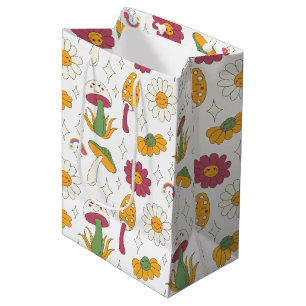 Sacola Para Presentes Média Padrão Colorido Cogumelo, Arco-Íris e Visitas