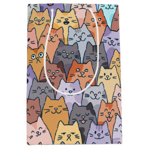 Sacola Para Presentes Média Padrão Colorido de Gatos Fofos Multidão Rosto de G