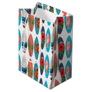 Sacola Para Presentes Média Padrão Colorido de Surfboards Retro