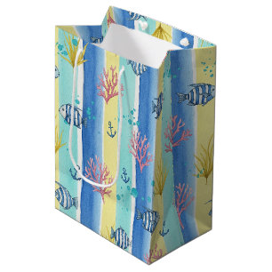 Sacola Para Presentes Média Padrão Colorido de Vida Marinha Costeira (10)