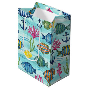 Sacola Para Presentes Média Padrão Colorido de Vida Marinha Costeira (3)