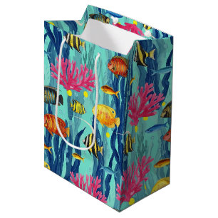 Sacola Para Presentes Média Padrão Colorido de Vida Marinha Costeira (4)