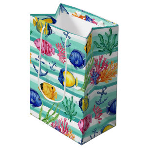 Sacola Para Presentes Média Padrão Colorido de Vida Marinha Costeira (5)