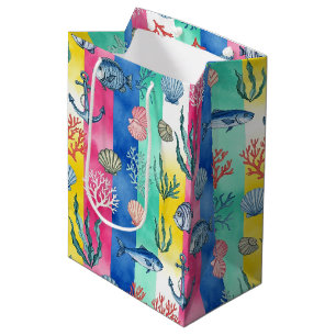 Sacola Para Presentes Média Padrão Colorido de Vida Marinha Costeira (6)
