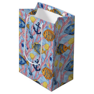 Sacola Para Presentes Média Padrão Colorido de Vida Marinha Costeira (9)