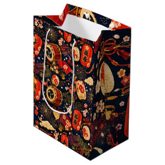 Sacola Para Presentes Média Padrão contínuo de Festival Japonês com Lanternas,