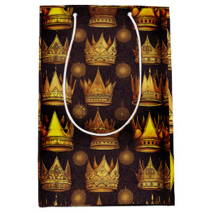 Sacola Para Presentes Média Padrão Coroas Douradas