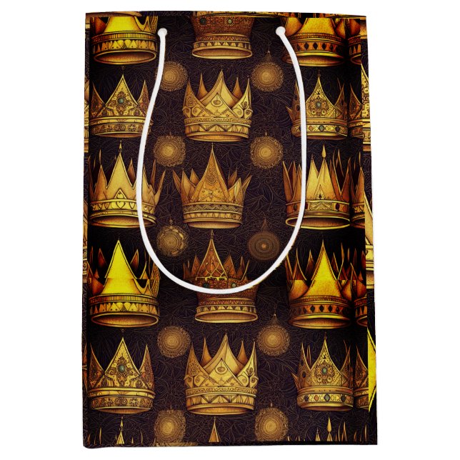 Sacola Para Presentes Média Padrão Coroas Douradas  (Frente)