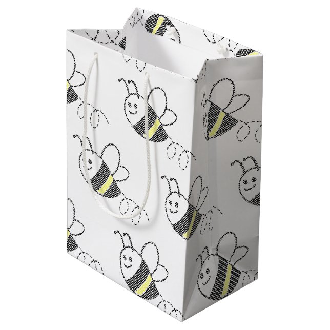 Sacola Para Presentes Média Padrão Cruzado Imprimir Cute Bee Shower (Verso inclinado)