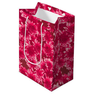 Sacola Para Presentes Média Padrão Dahlia Moderno, Borgonha e Rosa