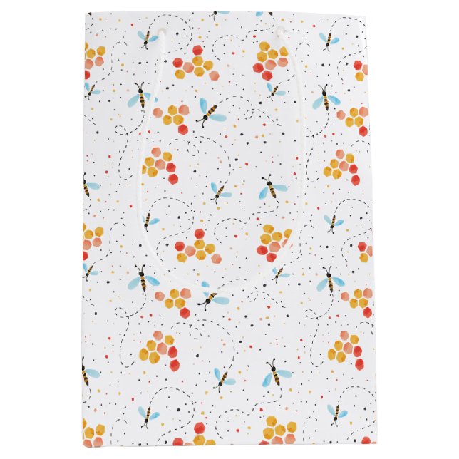 Sacola Para Presentes Média Padrão de Abelhas de Aquarela (Frente)