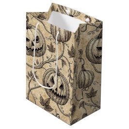 Sacola Para Presentes Média Padrão de Abóbora de Halloween Vintage com Videira
