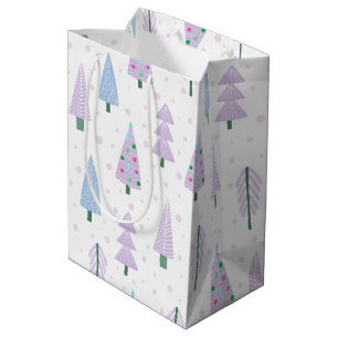 Sacola Para Presentes Média Padrão de Abstrato de Lavanda de Árvores de Natal