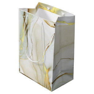 Sacola Para Presentes Média Padrão de Abstrato de Tinta Dourada Elegante