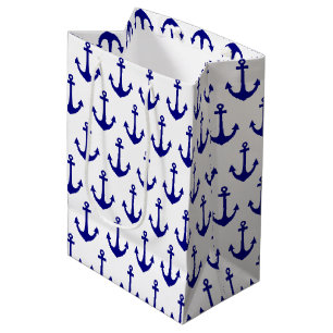 Sacola Para Presentes Média Padrão de Âncora Náutica Azul-marinho