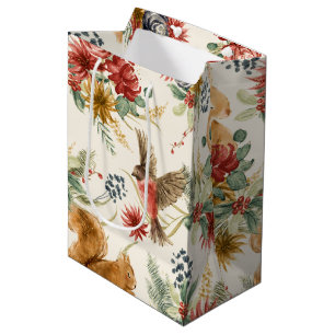 Sacola Para Presentes Média Padrão de Animais Castanhos Rosa-Rosa-Castanho