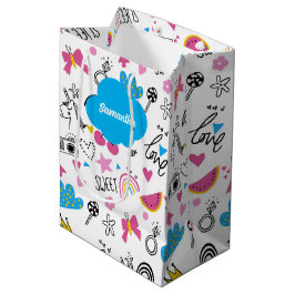 Sacola Para Presentes Média Padrão de Aniversário Colorido de Nome de Rapariga