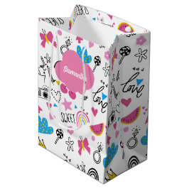 Sacola Para Presentes Média Padrão de Aniversário Colorido de Nome de Rapariga