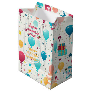 Sacola Para Presentes Média Padrão de Aniversário Feliz Colorido