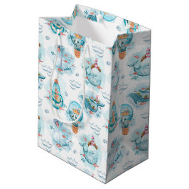 Sacola Para Presentes Média Padrão de Aquarela das Baleias Náuticas Cóticas