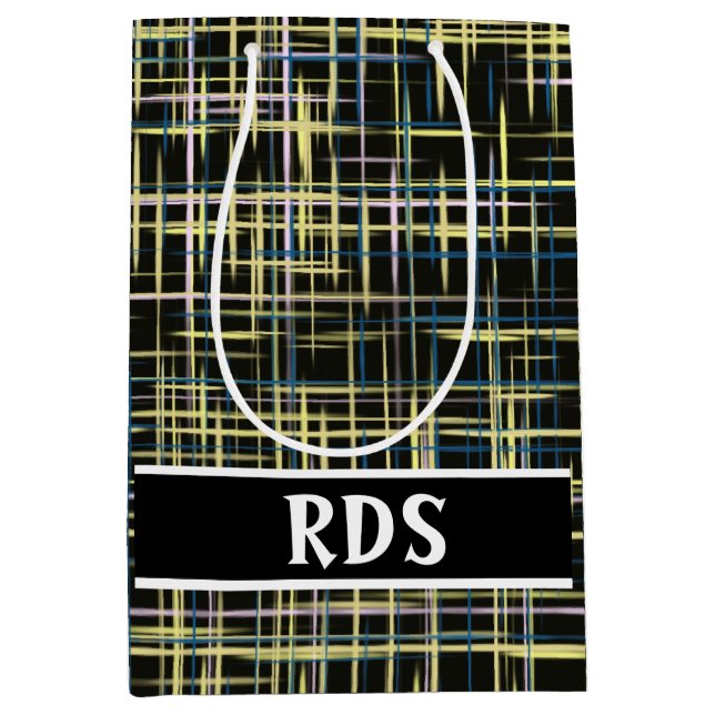 Sacola Para Presentes Média Padrão de Arte de Linhas de Grade Amarelas (Frente)