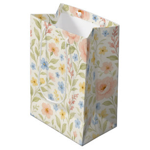 Sacola Para Presentes Média Padrão de Arte Floral Francesa do Chique Clássico
