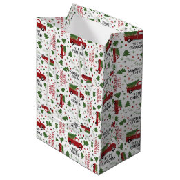 Sacola Para Presentes Média Padrão de Árvore de Natal de Caminhão Vermelho Vin