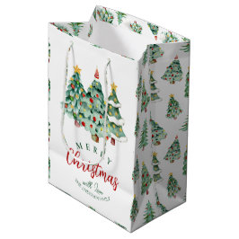 Sacola Para Presentes Média Padrão de árvore de Natal feliz inverno verde bran