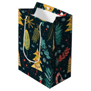 Sacola Para Presentes Média Padrão de Árvore de Natal Festivo - Férias Feliz