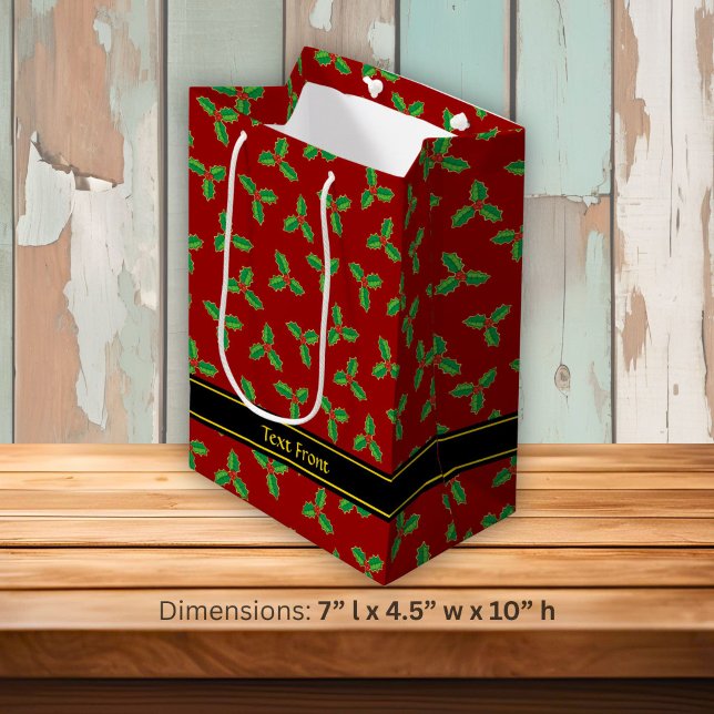 Sacola Para Presentes Média Padrão de Azevinho de Natal (Criador carregado)