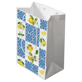 Sacola Para Presentes Média Padrão de Azulejo Provençal Mediterrâneo Limão