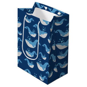 Sacola Para Presentes Média Padrão de Baleia do Oceano Azul Profundo