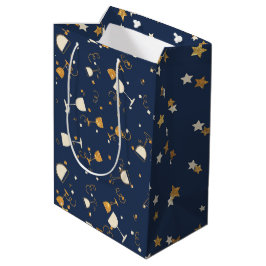 Sacola Para Presentes Média Padrão de Bebida de Celebração Dourada Azul