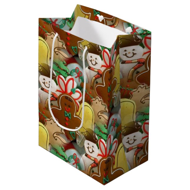 Sacola Para Presentes Média Padrão de Biscoitos de Natal Festivos (Frente inclinada)