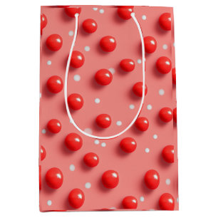 Sacola Para Presentes Média Padrão de Bolinhas Vermelho e Branco 3D