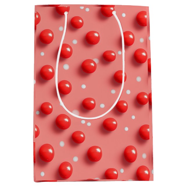 Sacola Para Presentes Média Padrão de Bolinhas Vermelho e Branco 3D (Frente)