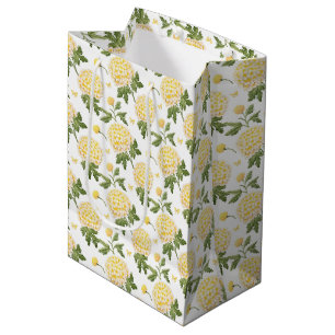 Sacola Para Presentes Média Padrão de Borboletas Florais de Hidrangea Amarela