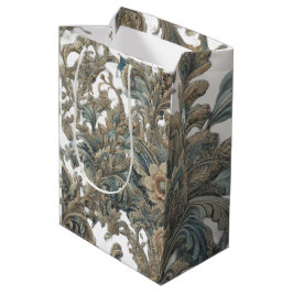 Sacola Para Presentes Média Padrão de Brocado Floral Azul Escuro