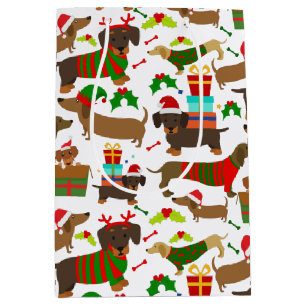 Sacola Para Presentes Média Padrão de Cachorro Cachado Cachado de Natal