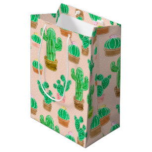 Sacola Para Presentes Média Padrão De Cactus Potente Desenhado À Mão